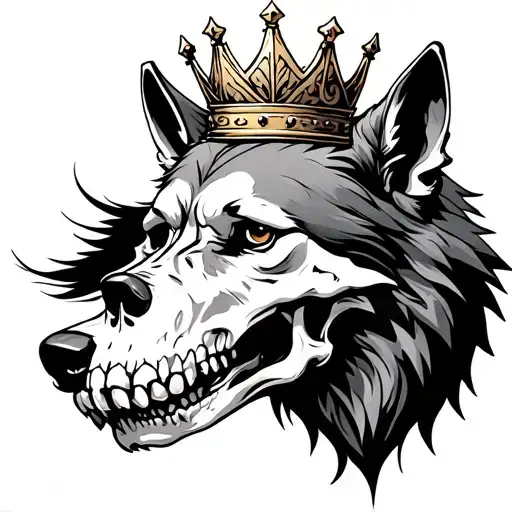 Alpha Wolf And Skull Wearing A Crown