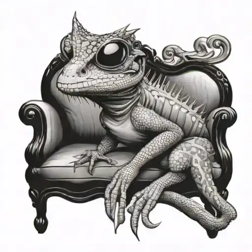 A Female Lizard On A Chaise Lounge Wearing Sunglasses Looking Spectacular