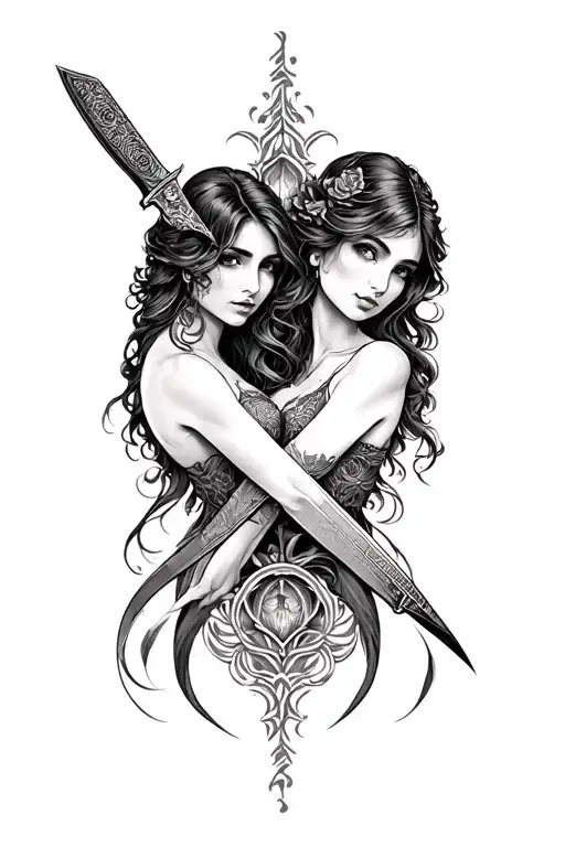 Gemini Sisters Knife Intertwined
