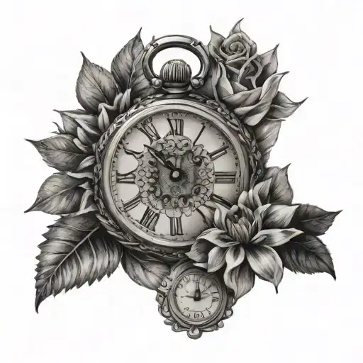 Half Sunflower And Half Pocket Watch And Numbers
