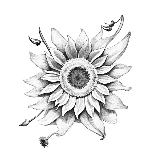 Sunflower With A Carnation And Lily Of The Valley And Larkspur