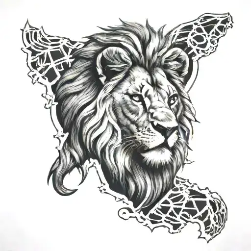 Lion Claws And Africa Outlined & Surrounded