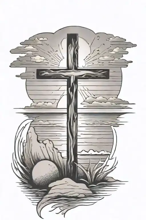 A Beach Sunset With A Cross In The Foreground