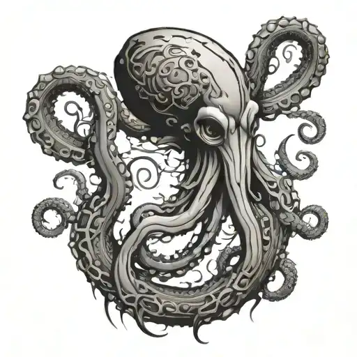 Octopus And Anchor In Sea Full Sleeve Tattoo Featuring