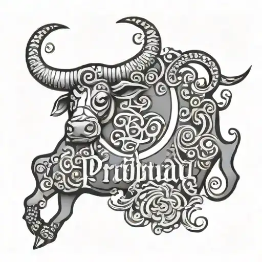 Prabhu Name With Taurus Bull And Hindu Symbol