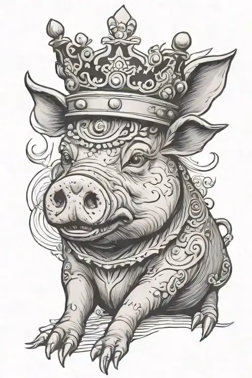 Carton Pig Wearing A Crown