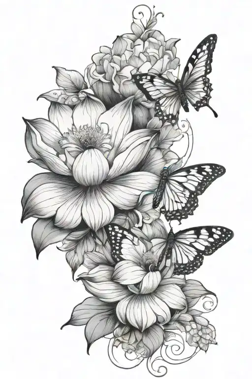 Lotus Flower And Butterfly On Spine
