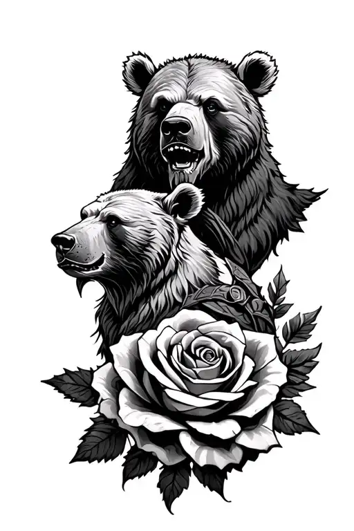 Viking And Valkrie And Bear And Rose Intertwined