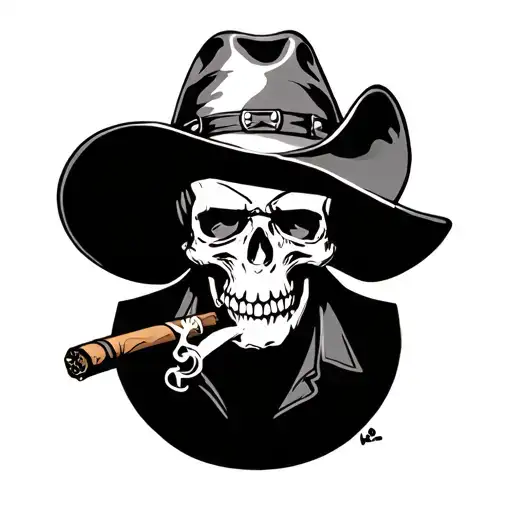 Mean Skull With Cowboy Hat Smoking A Cigar