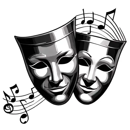 Theatre Masks With Music Note Intertwined