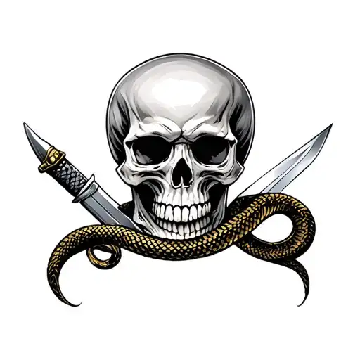Skull With Dagger And Snake Wrapped