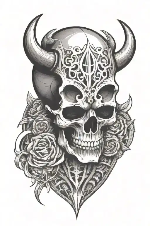 Rune Carved Skull With Horns