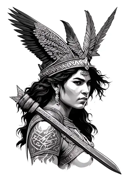 Amazonian Warrior With Abe Tattoo Design Featuring