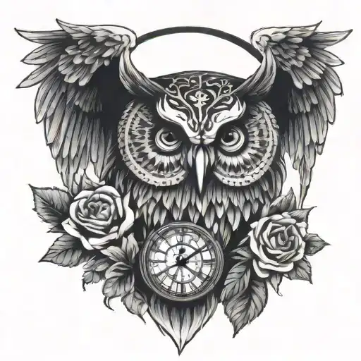 Owl With Santa Muerte Clock