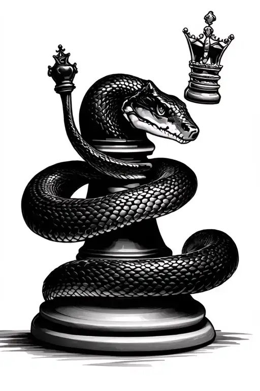 A Black Snake Coils Around The Chess Piece Of The Queen