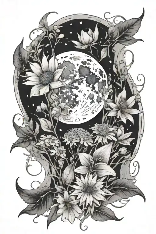 Moon Surrounded By Wild Flowers