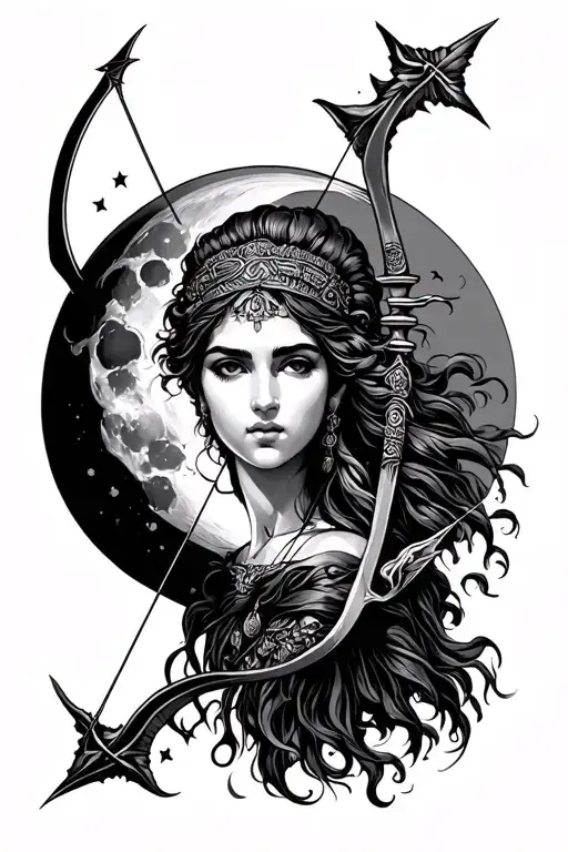 Greek Godess Bow And Arrow Moon