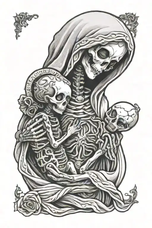 Skeleton Mary Holding Alien Baby Jesus Christ