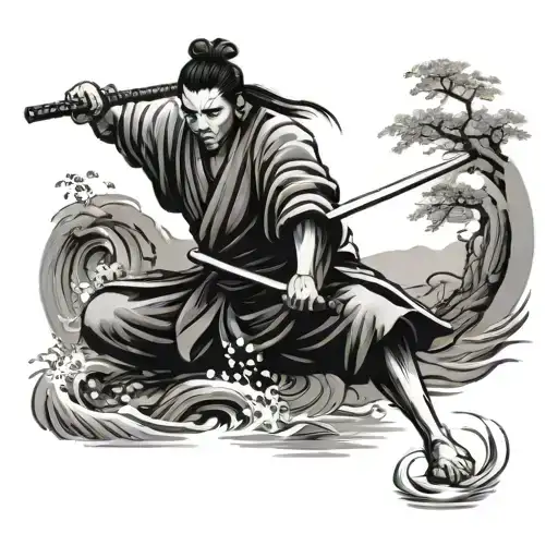 Zen Samurai Warrior Water Meditation Scene