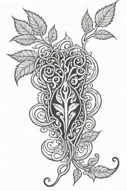 Rectangular Tattoo With Ayahuasca Leaves And Vines In A Alex Grey Psychedelic Style
