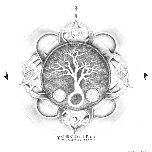 Yggdrasil With 9 Realms In A Circle