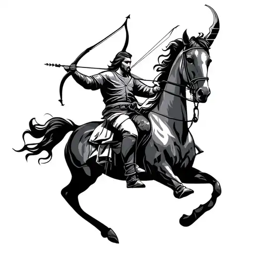 Sagittarius Archer Riding And Jupiter Looking Into Space Tribal Outline