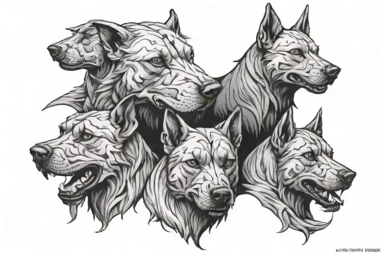 Blacked Out Three Headed Dog With Shading Around The Three Headed Dog To Fill In Chest