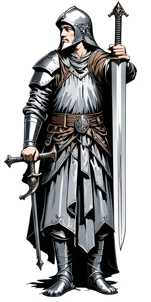 Medieval Soldier Holding Sword