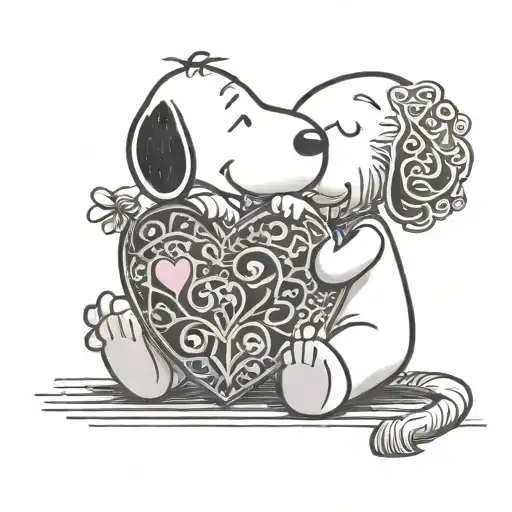 Snoopy Laying His Head On His Hands In A Valentine's Day Heart With Lacy Edges