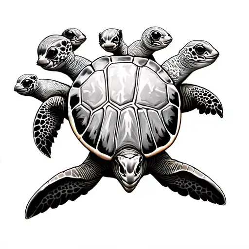 Sea Turtle And 4 Babies