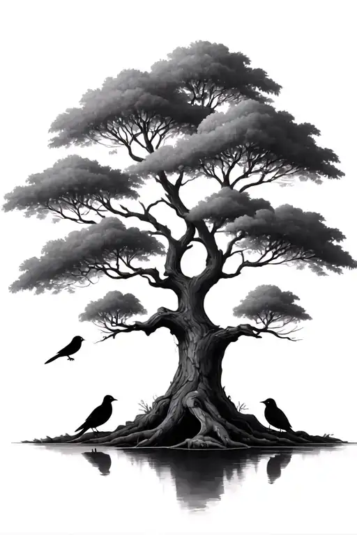A Tree With 4 Birds Sitting