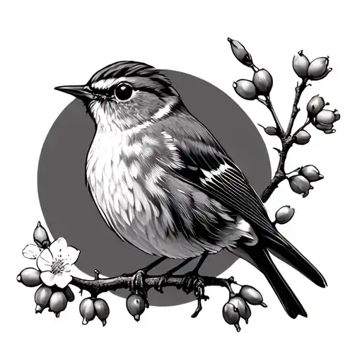 Wren Bird Blackthorn Blossom Branch