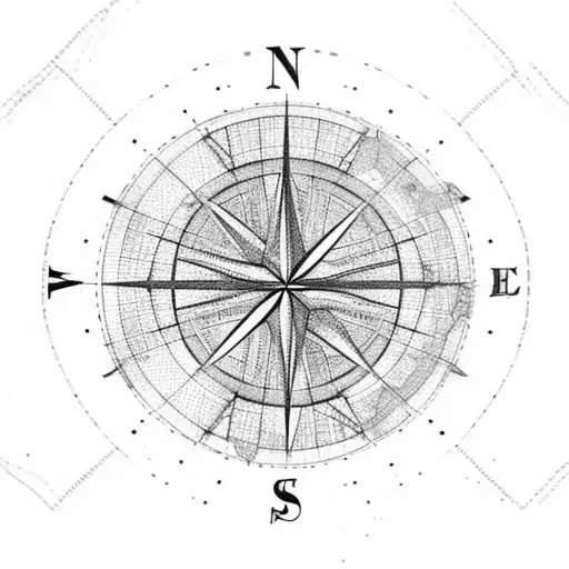 Map Of Eastern Europe With Grid Lines A Old School Compass And A Feather