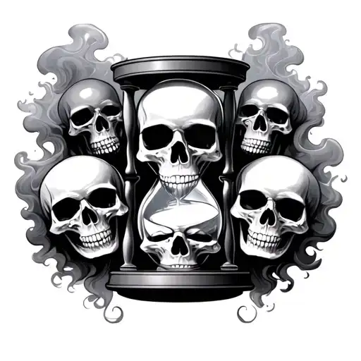 Hourglass With Multiple Skulls Smoke Surrounding Them