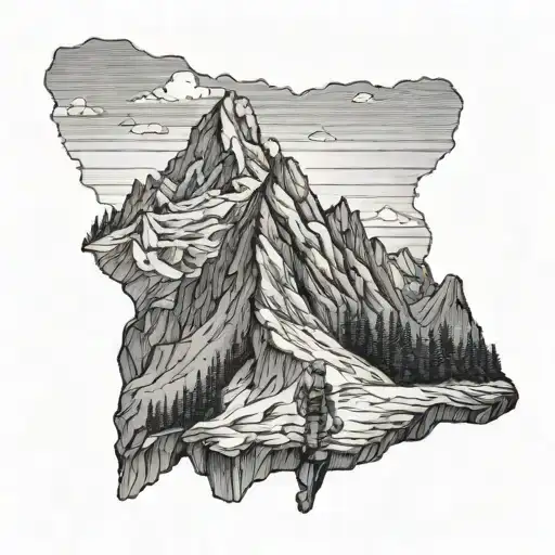 Climb Mountain Peak With People Standing In Front View