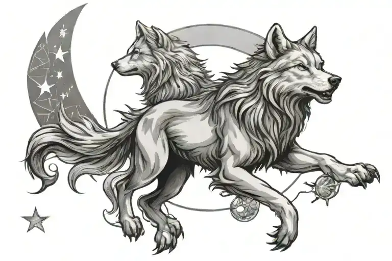 Stars Wolf Sun Moon Sagittarius