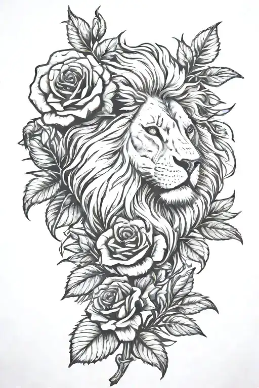 Rose Bush And Lion
