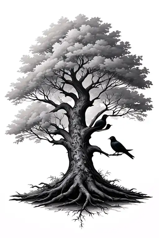 A Tree With 4 Birds Sitting