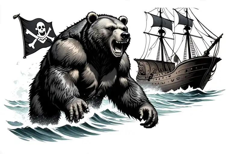 Savage Kung-fu Grizzly Bear Attacking Pirate Ship