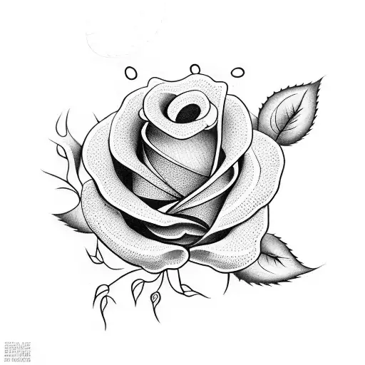 A Dotwork Tattoo Of A Rose With The Words 'Valentin' Incorporated Into The Petals