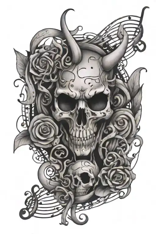 Music Notes Tatto Idea Scary One With Small Devil Face