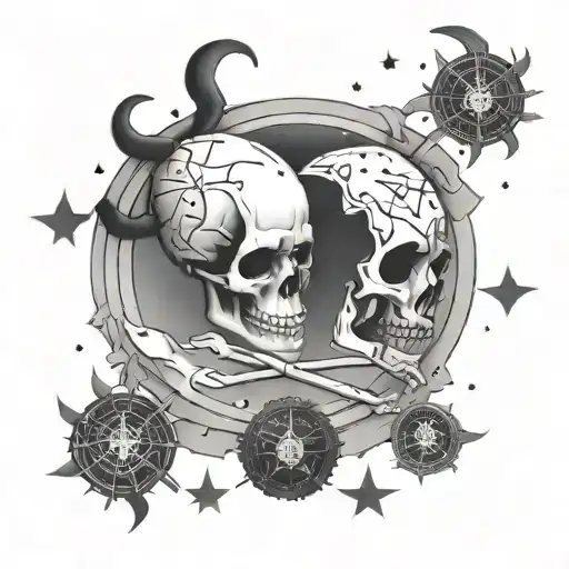 Memento Mori Style Art And 2 Scorpio Constellations On Celtic Backdrop