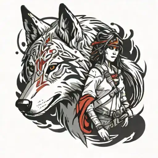 Princess Mononoke With Wolf And Blood