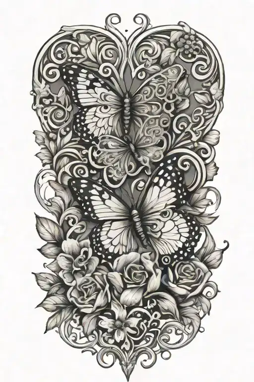 Floral Patterns Intertwined Hearts And Butterflies