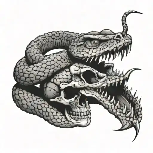 Rattle Snake Wrapped Around Skull With K-bar Through Skull