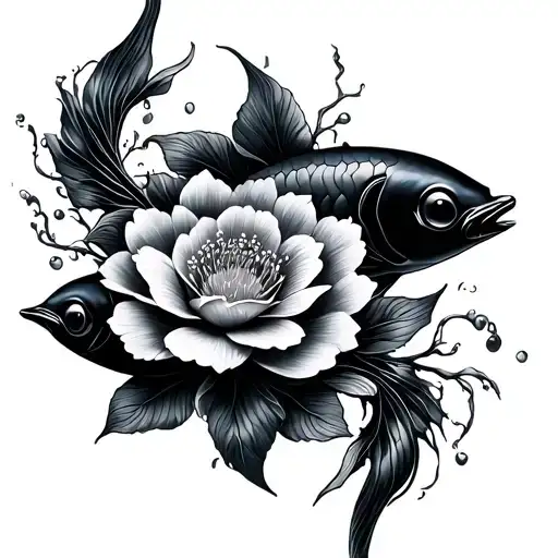 Pisces Flower With Koi Fishes