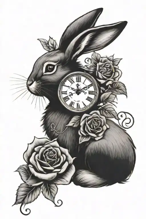 Bunny With Roses And A Clock