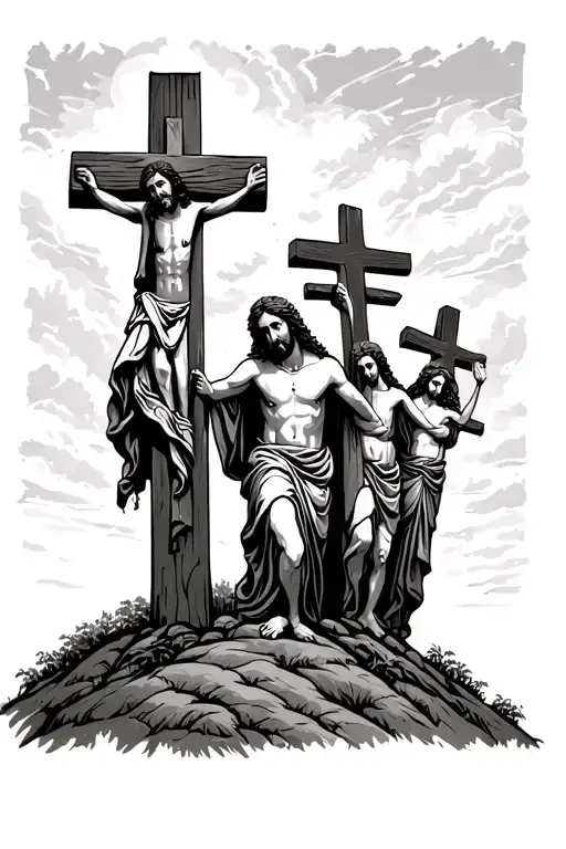 Three Crosses On A Hill Jesus In Middle