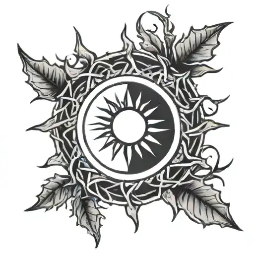 Simplistic Linework Tattoo Of A Sun With A Ring Of Thorns Around It