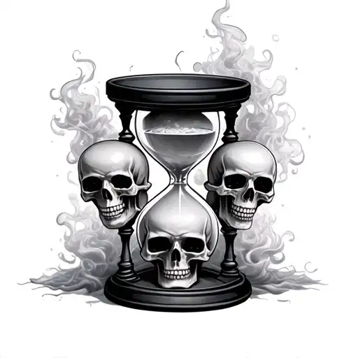 Hourglass With Multiple Skulls Smoke Surrounding Them